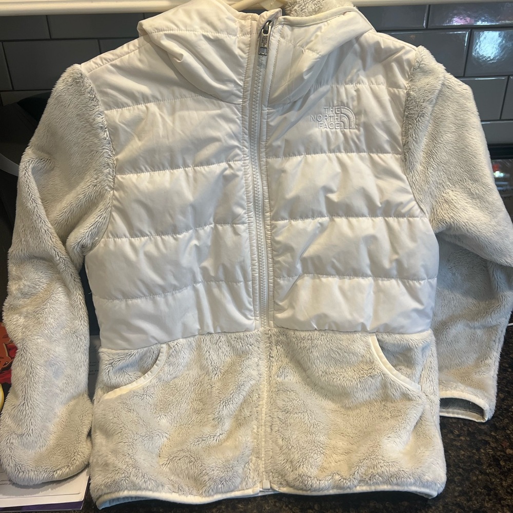 The North Face Girls Sherpa Mashup Hooded Full Zip Jacket Gardenia White Size L